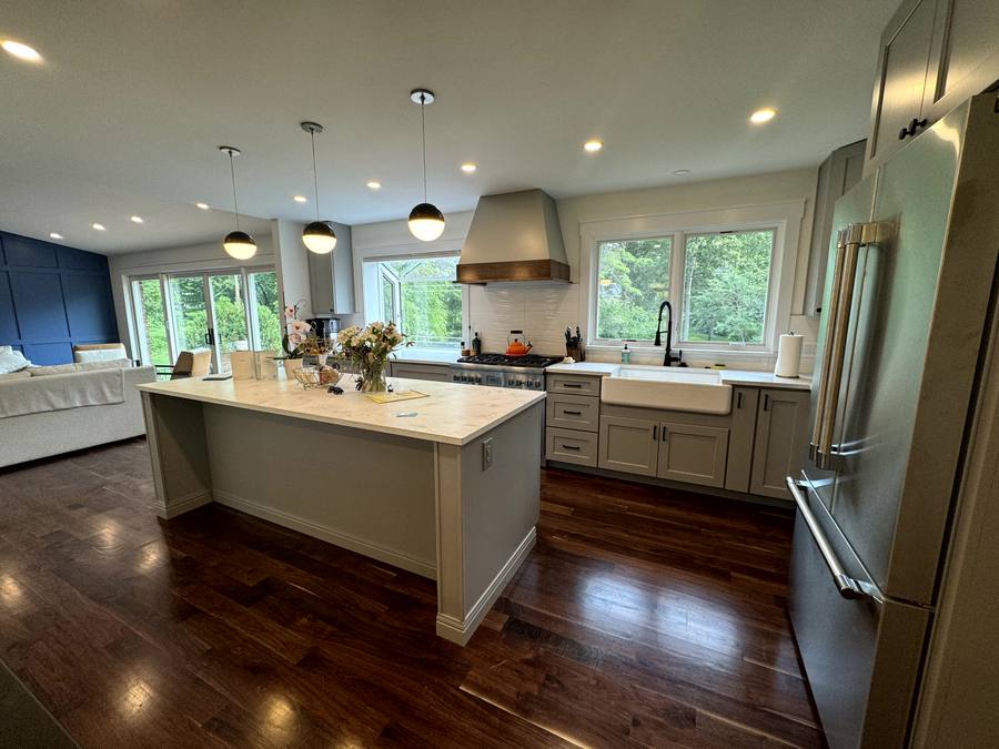 Kitchen — island and hood wall